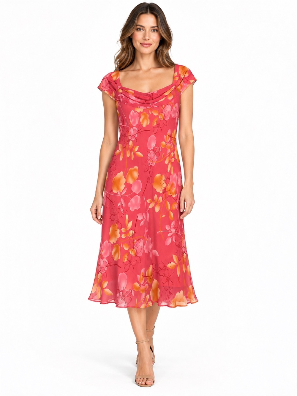Vintage Scene by Donna Ricco 100% Silk Dress Size S Floral